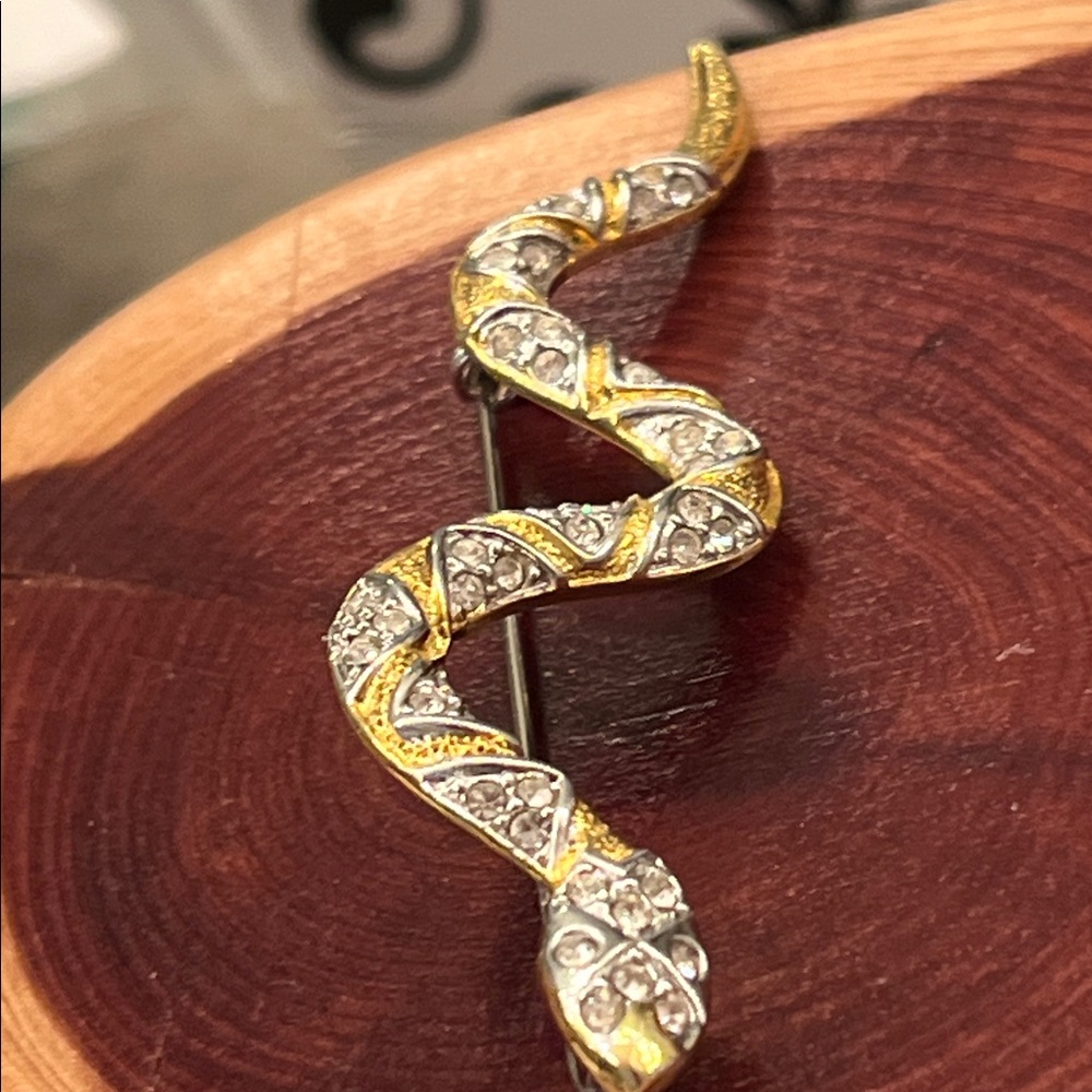 Elegant Gold and Silver Snake Brooch